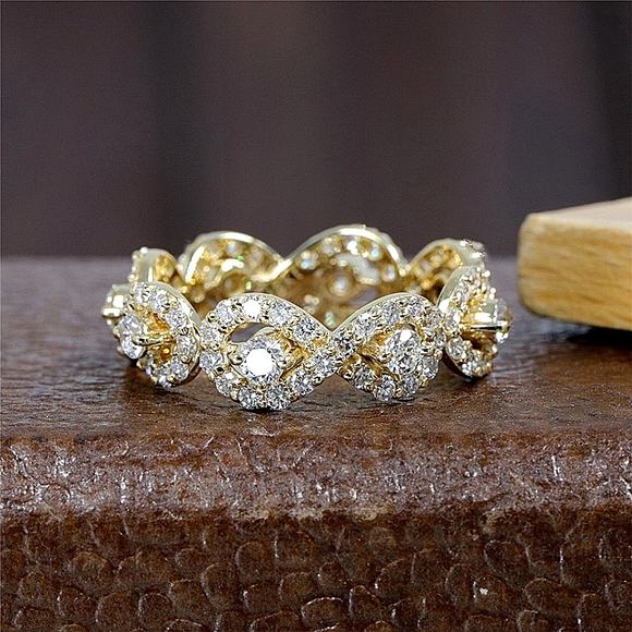 18K Yellow Gold Diamond Lab Grown Full Eternity 7mm Wedding Band Vintage Style - Picture 3 of 7